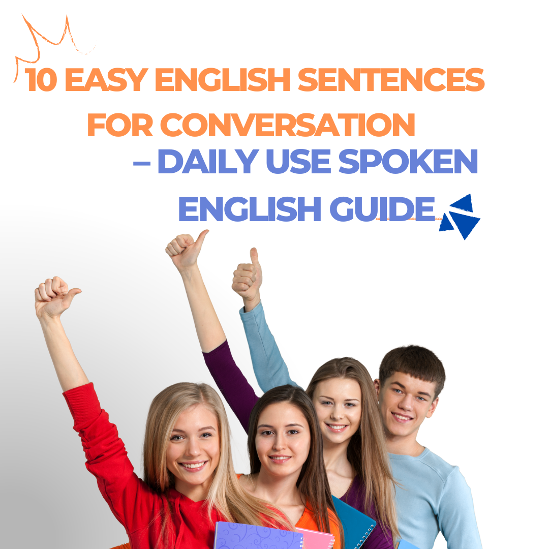 10 English Sentences for Conversation written on an orange board for spoken English learning